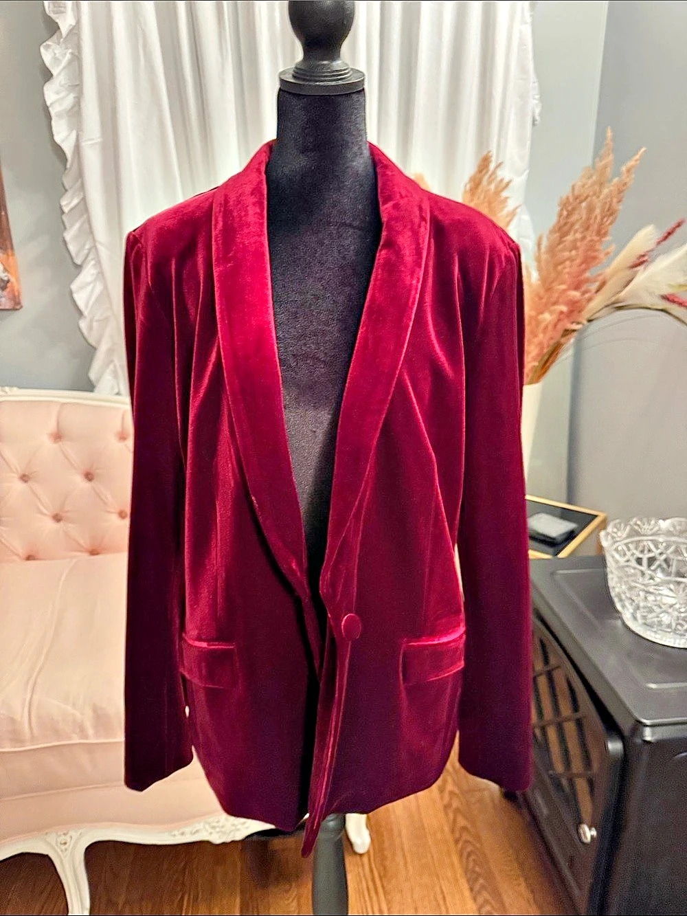 INC International Concepts Velvet Blazer in Burgundy Size Large Like New